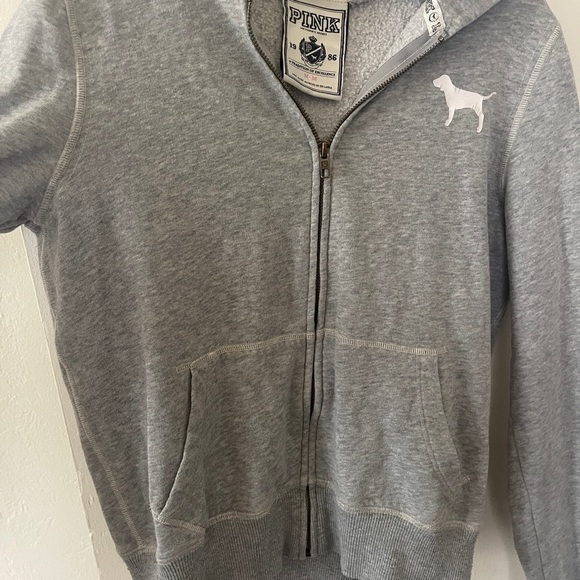 Vintage PINK Victoria’s Secret grey hoodie medium Sequin heart on the back Y2K - Picture 3 of 10